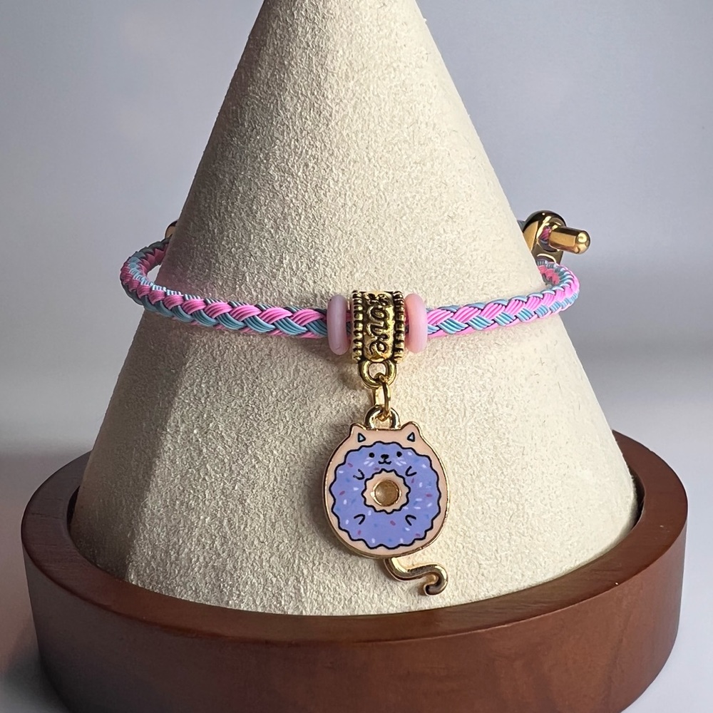Cute purple doughnut cat bracelet